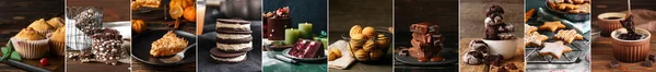 Set Delicious Pastries Dark Background — 스톡 사진