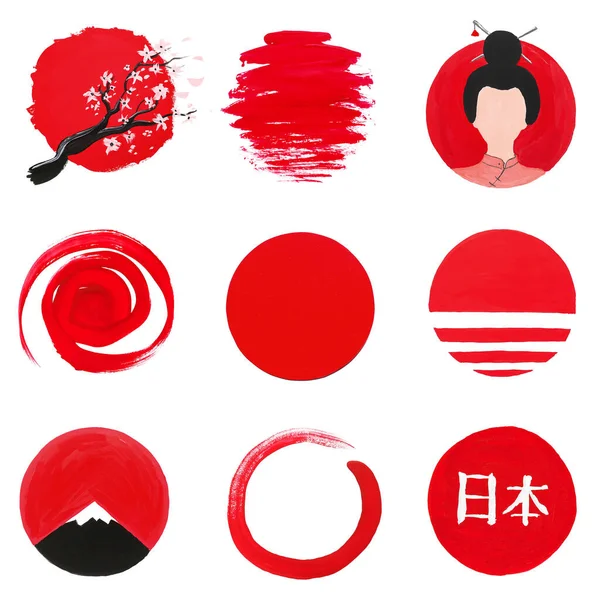 Kreativní Malby Japonské Vlajky Izolované Bílém — Stock fotografie