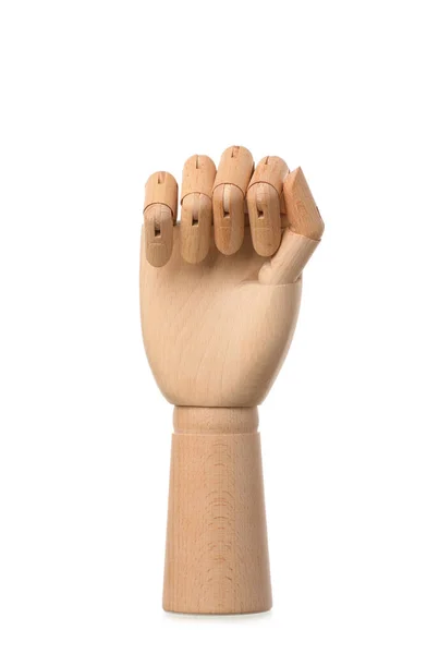 Wooden Hand Clenched Fist White Background — Stockfoto