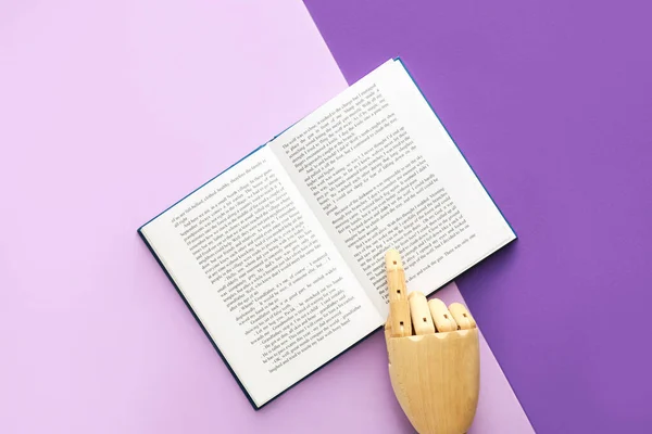 Wooden Hand Open Book Color Background — Foto de Stock