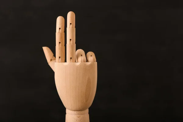 Wooden Hand Black Background Closeup — 스톡 사진