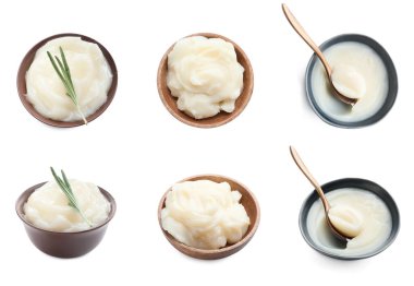 Beyazlar üzerinde izole edilmiş kaselerde domuz yağı.