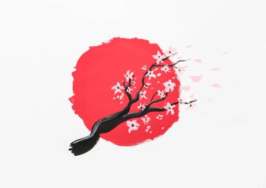 Creative painting of Japanese flag isolated on white