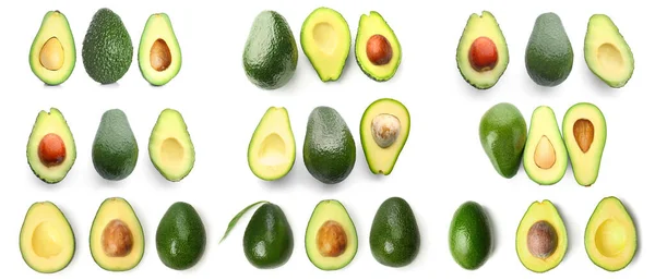 Set Fresh Avocado Isolated White — Stockfoto