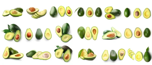 Set Fresh Avocado Isolated White — Stockfoto