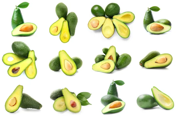 Set Verse Avocado Geïsoleerd Wit — Stockfoto