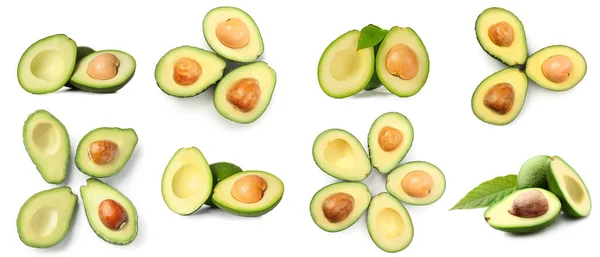 Vele Helften Verse Avocado Geïsoleerd Wit — Stockfoto