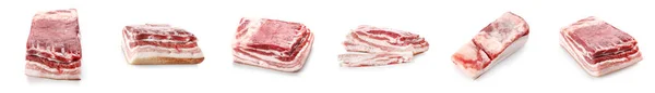 Set Uncooked Bacon White Background — Zdjęcie stockowe