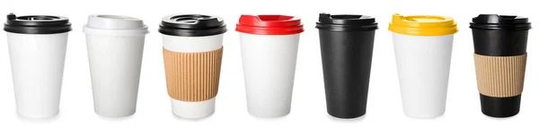 Set Takeaway Cups Drinks Isolated White — Stock Photo, Image