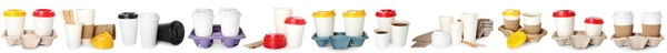 Conjunto Taças Takeaway Para Bebidas Isoladas Branco — Fotografia de Stock