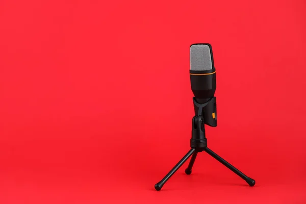 Stand Microphone Red Background — Stock Photo, Image
