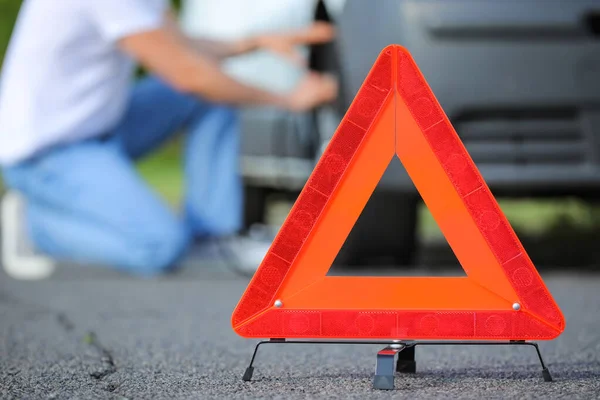 Emergency Triangle Stop Sign Road — Stock Photo, Image