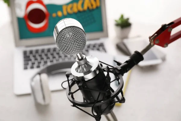 Stand Microphone Blurred Background Closeup — Stockfoto