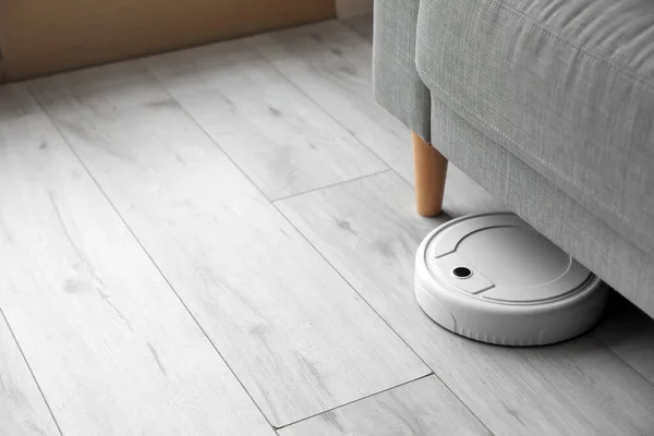 Modern Robot Vacuum Cleaner Sofa Living Room — Stock Photo, Image