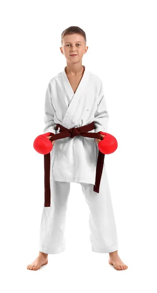 Αγόρι Karategi Απομονωμένο Λευκό — Φωτογραφία Αρχείου