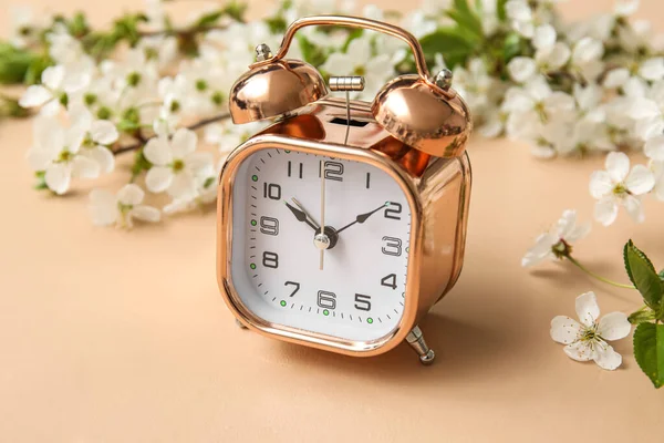 Blooming Spring Branches Alarm Clock Color Background — Photo