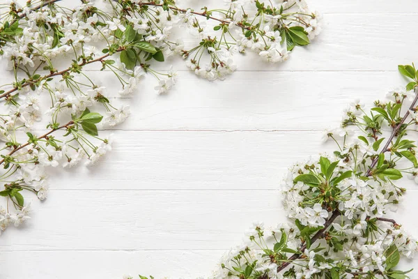 Blooming Spring Branches White Wooden Background — Stock Photo, Image