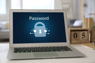 Bilgisayarda kelime PASSWORD kilitli ekranda oda