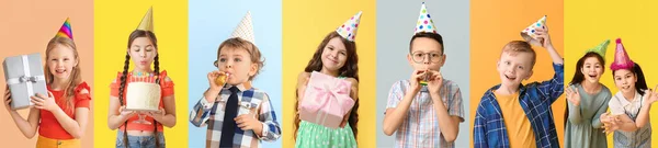 Many Children Party Hats Colorful Background — Stok fotoğraf