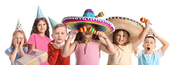 Muchos Niños Sombreros Fiesta Sombrero Aislados Blanco —  Fotos de Stock