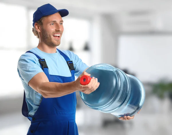 Delivery Man Big Bottle Water Office — 스톡 사진