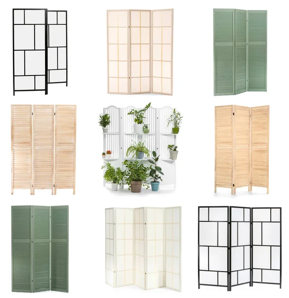 Set Different Folding Screens Isolated White — Stock Photo, Image