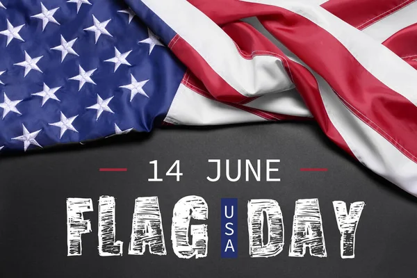 Eua Bandeira Texto Junho Flag Dia Fundo Escuro — Fotografia de Stock