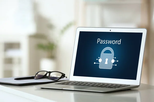 Laptop Word Password Locked Screen Room — Stock Photo, Image