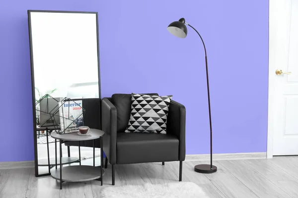 Modern Interior Room Coffee Table Mirror Lamp Armchair — Stock Fotó