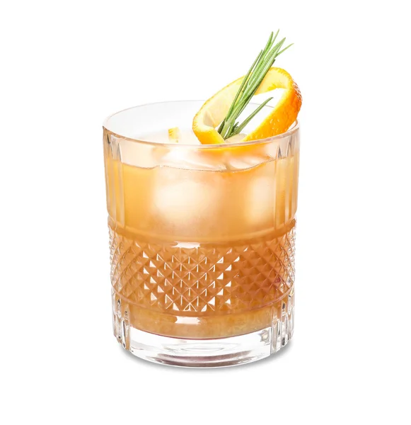 Glass Delicious Whiskey Sour Cocktail Decorated Rosemary Branch Orange Peel — Foto Stock