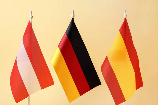 Flags Germany Spain Austria Color Background Closeup — Stockfoto