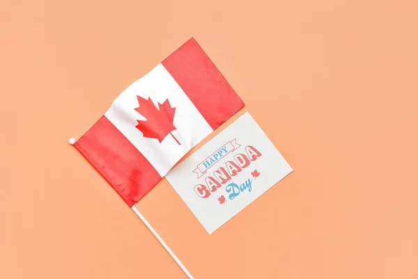Canadian Flag Paper Card Text Happy Canada Day Color Background — Stock Photo, Image