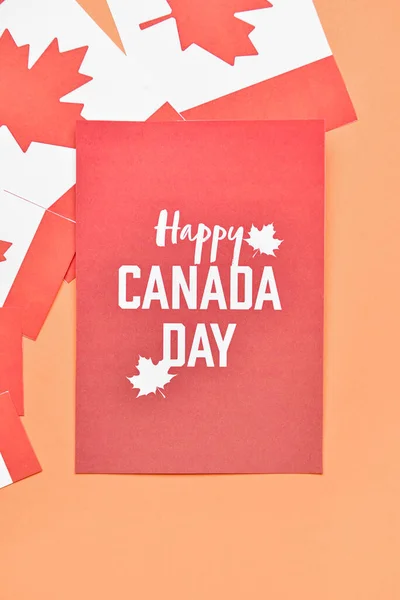 Canadian Flags Paper Card Text Happy Canada Day Color Background —  Fotos de Stock