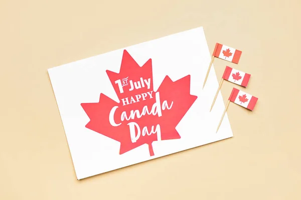 Small Canadian Flags Paper Card Text 1St July Happy Canada —  Fotos de Stock
