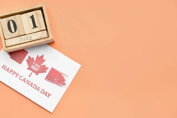 Wooden Cube Calendar Date July Paper Card Text Happy Canada —  Fotos de Stock