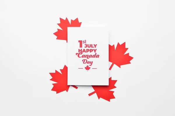 Red Maple Leaves Paper Card Text 1St July Happy Canada —  Fotos de Stock
