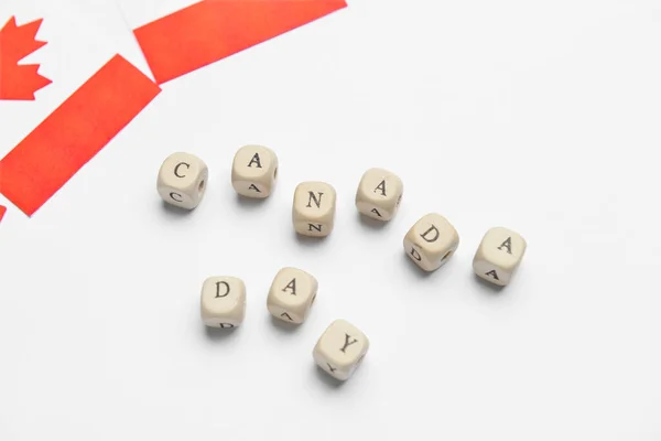 Canadian Flags Text Canada Day Made Cubes White Background Closeup —  Fotos de Stock