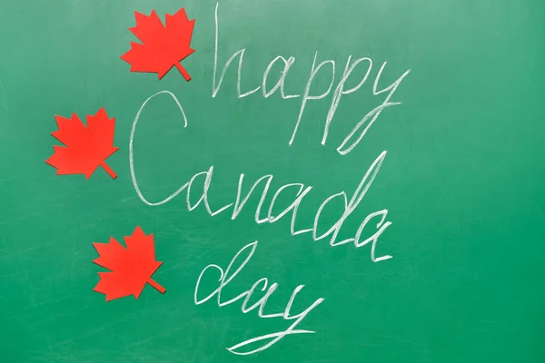 Red Maple Leaves Text Happy Canada Day Green Chalk Board —  Fotos de Stock