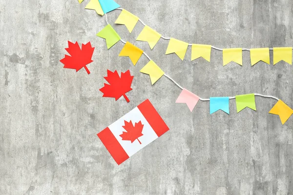 Flag Canada Maple Leaves Grey Background Happy Canada Day — Stock Photo, Image