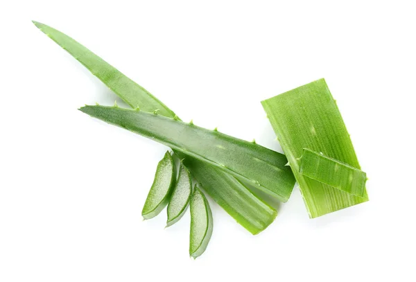 Sliced Fresh Aloe Vera Leaves White Background — Stockfoto