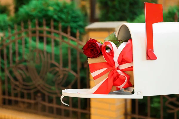 Mailbox Gift Rose Flower Outdoors — 스톡 사진