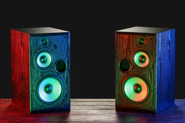 Modern Loudspeakers Table Black Background —  Fotos de Stock