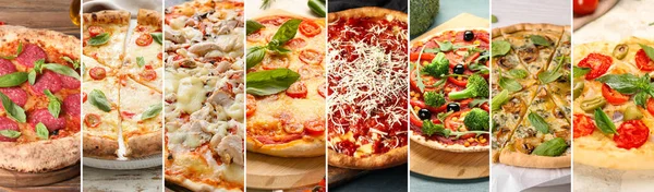 Set Delicious Hot Pizzas Closeup — Stockfoto