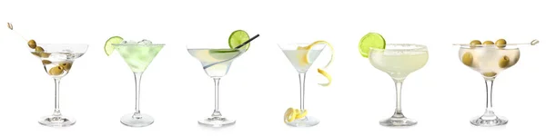 Set Smakelijke Martini Cocktails Geïsoleerd Wit — Stockfoto