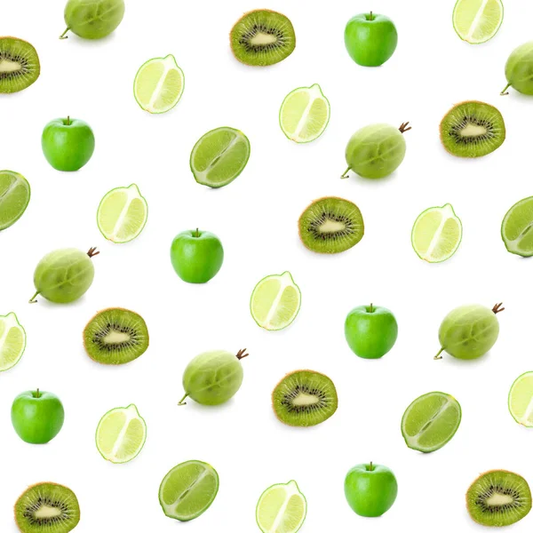 Set Fresh Green Fruits White Background — Stock Photo, Image