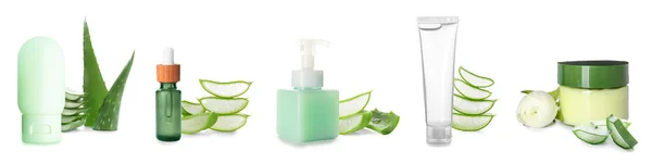 Different Cosmetics Aloe Vera Extract Isolated White — ストック写真