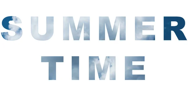 Текст Summer Time Заповнений Текстурою Хмарного Неба Білому Тлі — стокове фото