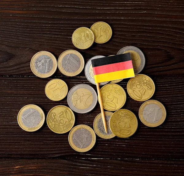 Flag Germany Money Dark Wooden Background — Stockfoto
