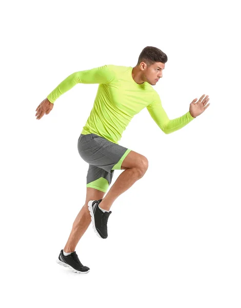 Sportig Manlig Löpare Vit Bakgrund — Stockfoto