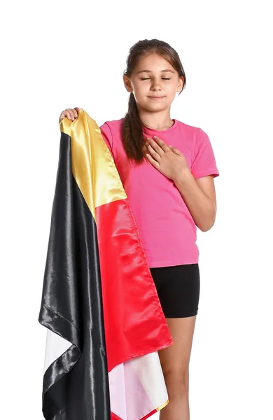 Niña Con Bandera Bélgica Sobre Fondo Blanco — Foto de Stock